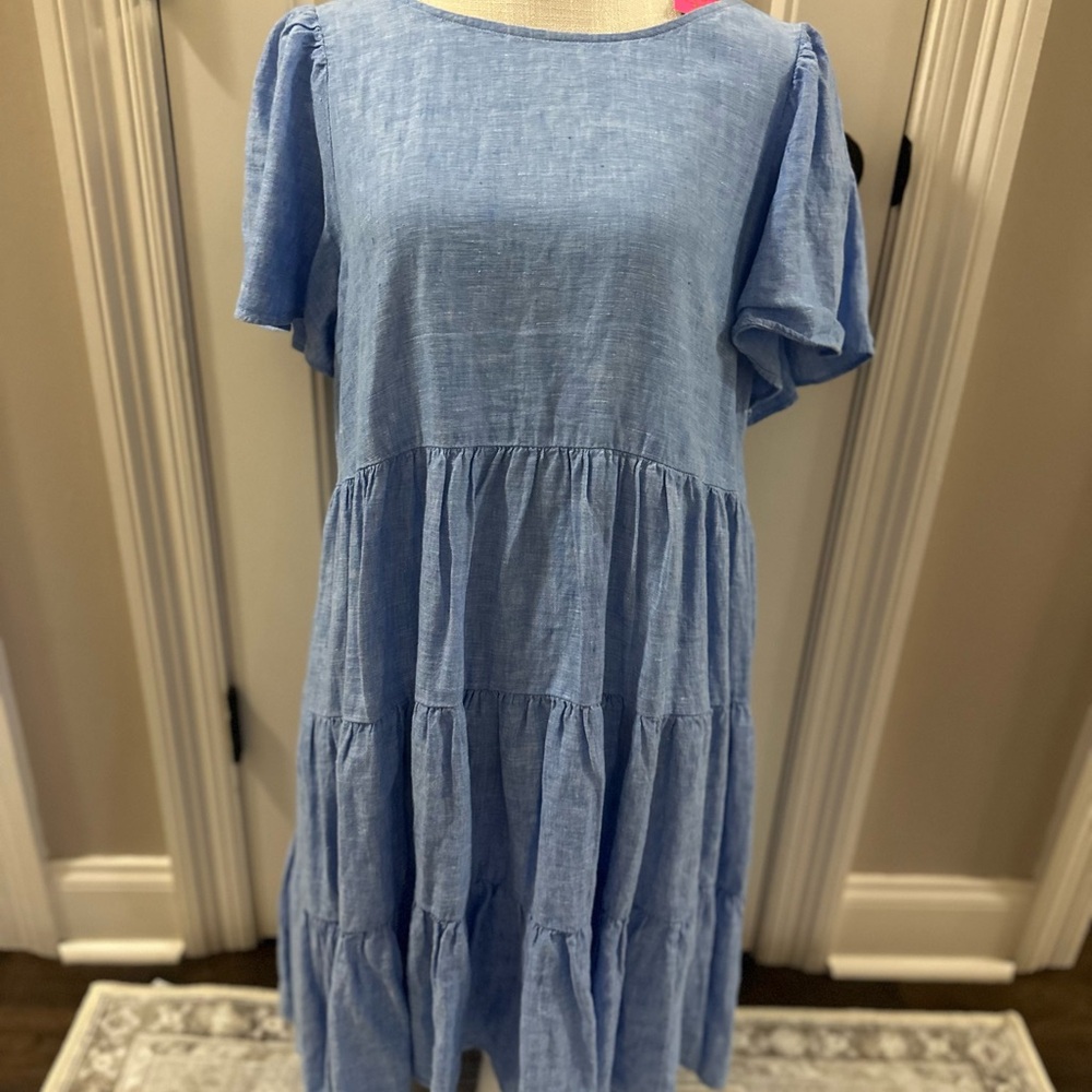 Lilly Pulitzer Jocelyn Tiered Short Sleeve Dress in Boca Blue Resort Linen